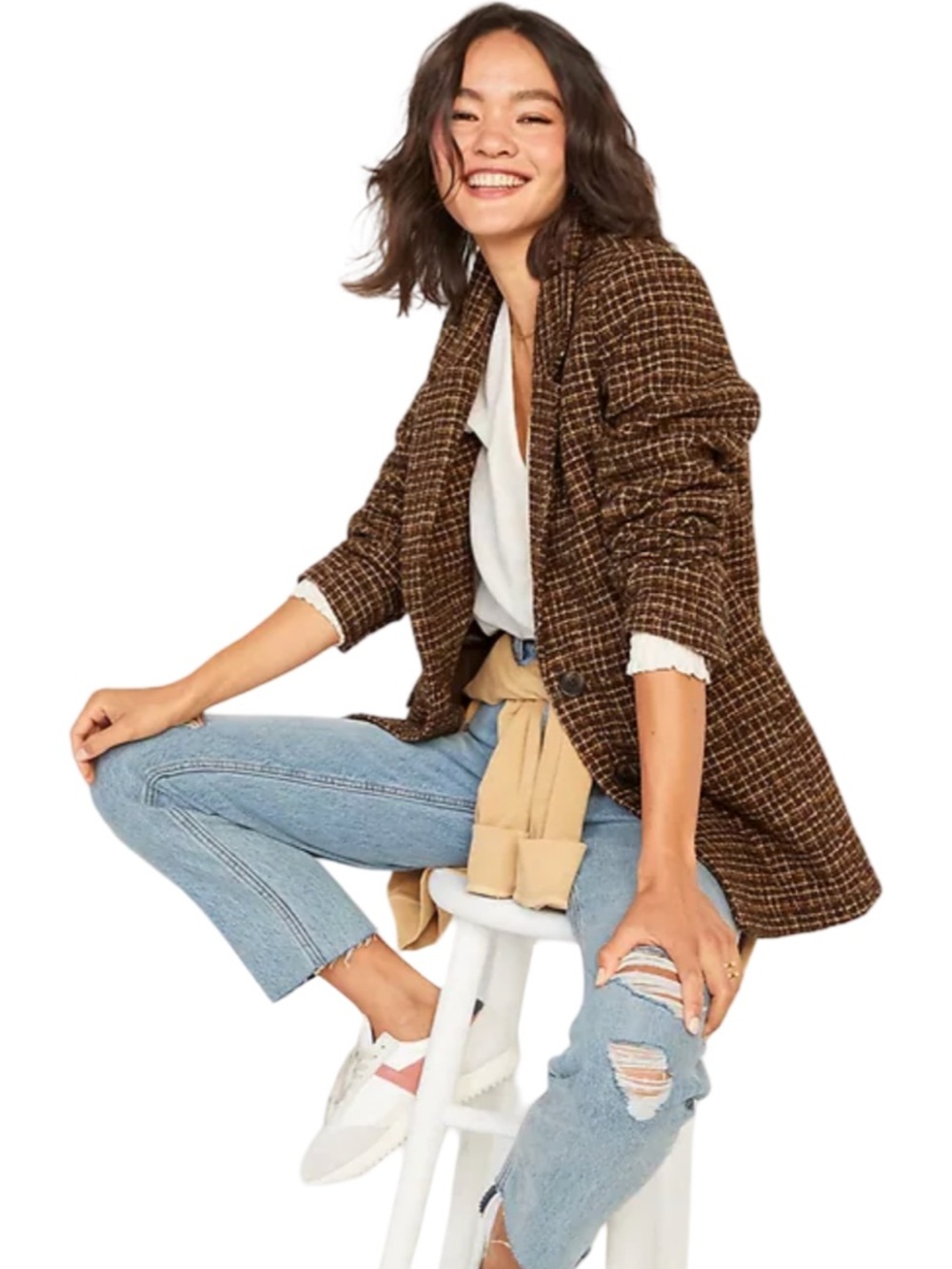 Old Navy Brown Plaid Relaxed Blazer - Women's
